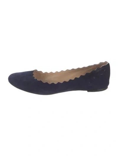 Pre-owned Chloé Suede Scalloped Accent Ballet Flats In Blue