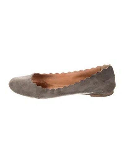 Pre-owned Chloé Suede Scalloped Accent Ballet Flats In Brown