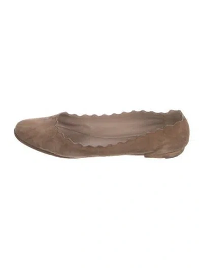 Pre-owned Chloé Suede Scalloped Accent Ballet Flats In Brown