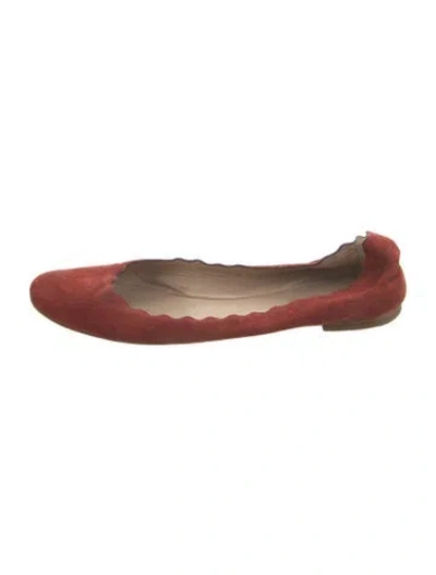 Pre-owned Chloé Suede Scalloped Accent Ballet Flats In Brown