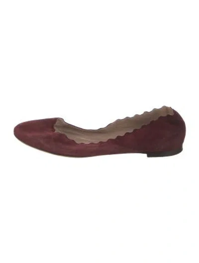 Pre-owned Chloé Suede Scalloped Accent Ballet Flats In Brown