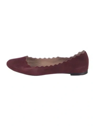Pre-owned Chloé Suede Scalloped Accent Ballet Flats In Burgundy