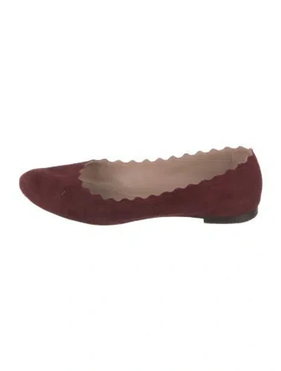 Pre-owned Chloé Suede Scalloped Accent Ballet Flats In Burgundy