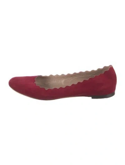 Pre-owned Chloé Suede Scalloped Accent Ballet Flats In Burgundy