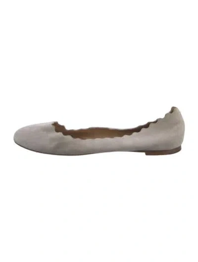 Pre-owned Chloé Suede Scalloped Accent Ballet Flats In Gray