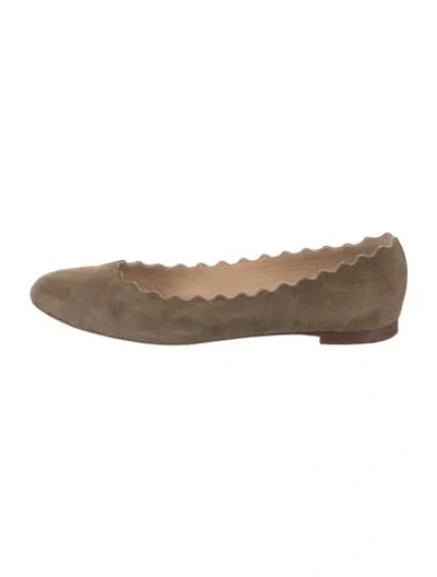 Pre-owned Chloé Suede Scalloped Accent Ballet Flats In Green