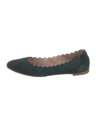 Pre-owned Chloé Suede Scalloped Accent Ballet Flats In Green