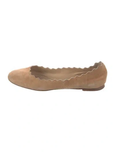 Pre-owned Chloé Suede Scalloped Accent Ballet Flats In Neutral