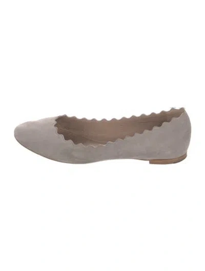 Pre-owned Chloé Suede Scalloped Accent Ballet Flats In Neutral