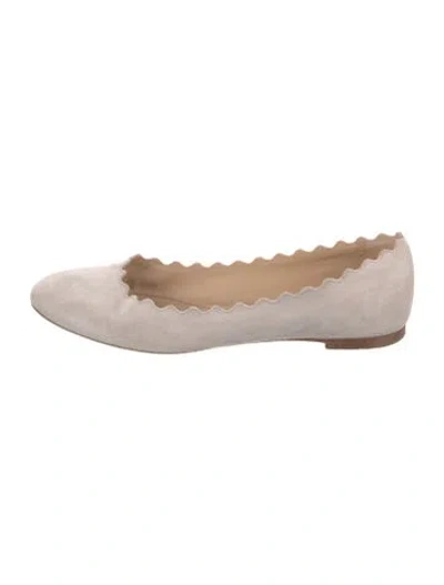 Pre-owned Chloé Suede Scalloped Accent Ballet Flats In Neutral