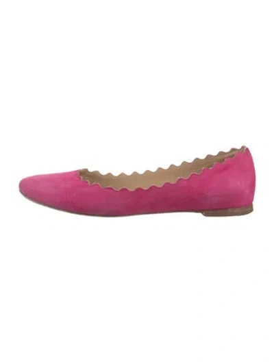 Pre-owned Chloé Suede Scalloped Accent Ballet Flats In Pink