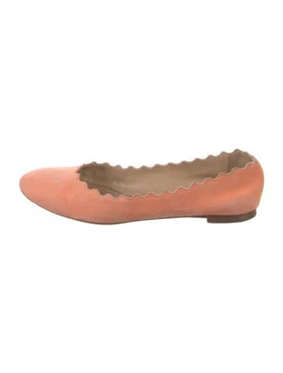 Pre-owned Chloé Suede Scalloped Accent Ballet Flats In Pink