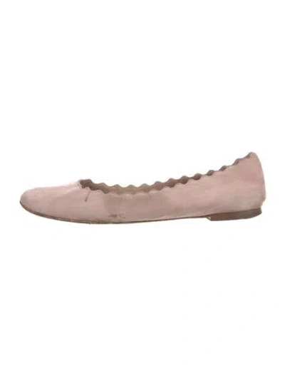 Pre-owned Chloé Suede Scalloped Accent Ballet Flats In Pink