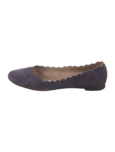 Pre-owned Chloé Suede Scalloped Accent Ballet Flats In Purple