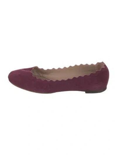 Pre-owned Chloé Suede Scalloped Accent Ballet Flats In Purple