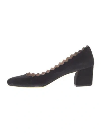 Pre-owned Chloé Suede Scalloped Accent Boots In Black