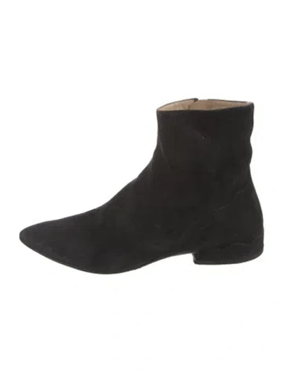 Pre-owned Chloé Suede Scalloped Accent Boots In Black