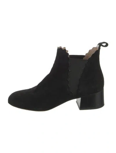 Pre-owned Chloé Suede Scalloped Accent Chelsea Boots In Black