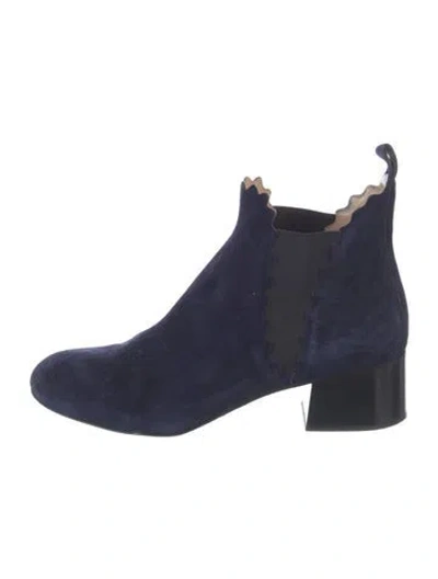Pre-owned Chloé Suede Scalloped Accent Chelsea Boots In Blue