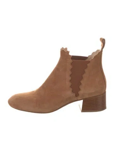 Pre-owned Chloé Suede Scalloped Accent Chelsea Boots In Brown