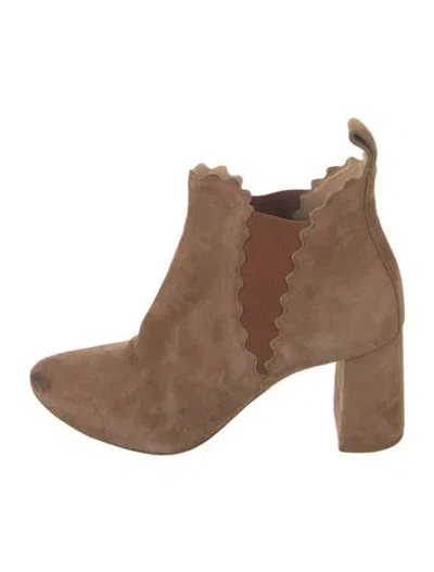 Pre-owned Chloé Suede Scalloped Accent Chelsea Boots In Brown