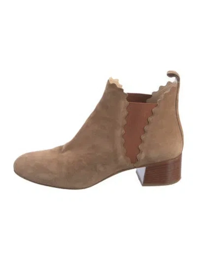 Pre-owned Chloé Suede Scalloped Accent Chelsea Boots In Brown