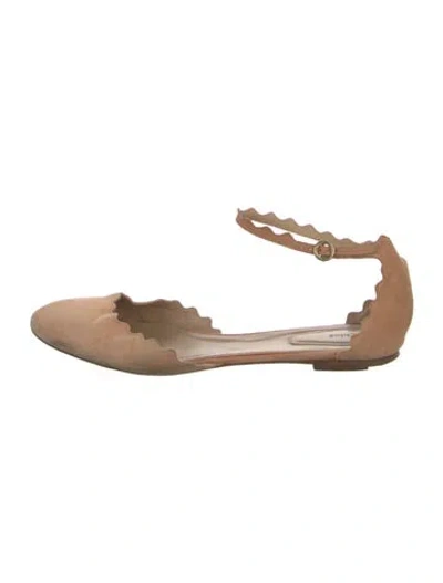 Pre-owned Chloé Suede Scalloped Accent D'orsay Flats In Neutral
