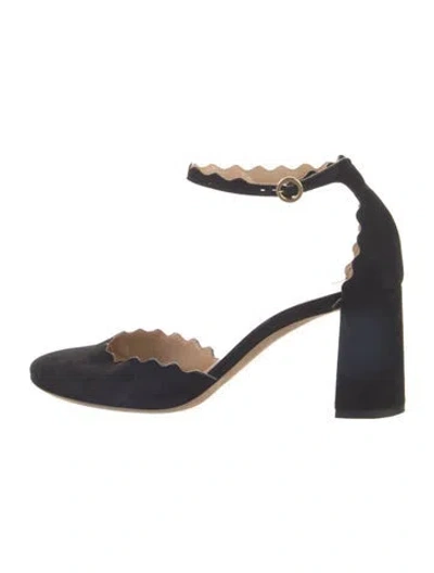 Pre-owned Chloé Suede Scalloped Accent D'orsay Pumps In Black