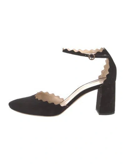 Pre-owned Chloé Suede Scalloped Accent D'orsay Pumps In Black