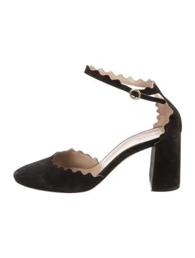 Pre-owned Chloé Suede Scalloped Accent D'orsay Pumps In Black