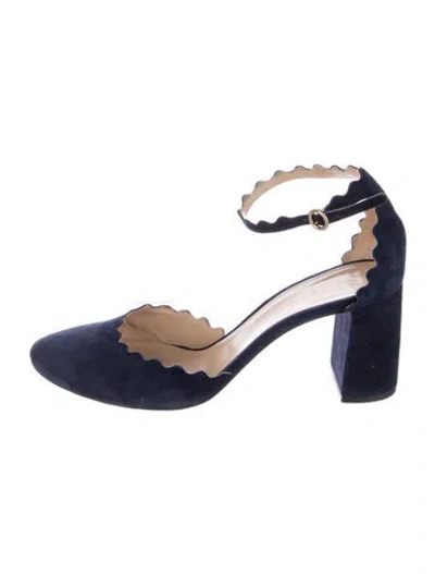 Pre-owned Chloé Suede Scalloped Accent D'orsay Pumps In Blue