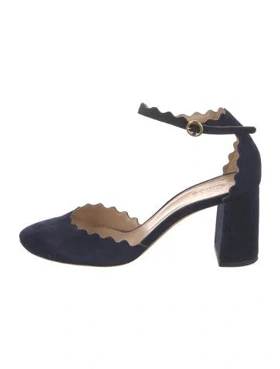 Pre-owned Chloé Suede Scalloped Accent D'orsay Pumps In Blue