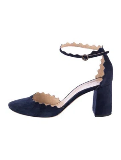 Pre-owned Chloé Suede Scalloped Accent D'orsay Pumps In Blue