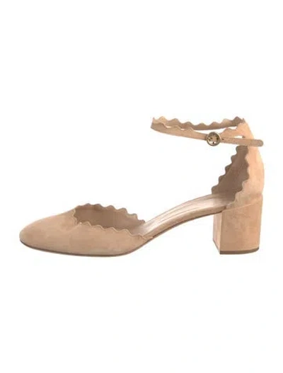 Pre-owned Chloé Suede Scalloped Accent D'orsay Pumps In Brown
