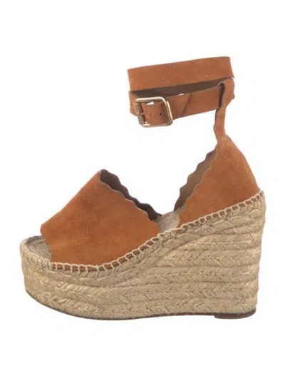 Pre-owned Chloé Suede Scalloped Accent D'orsay Pumps In Brown