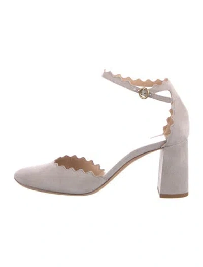 Pre-owned Chloé Suede Scalloped Accent D'orsay Pumps In Gray