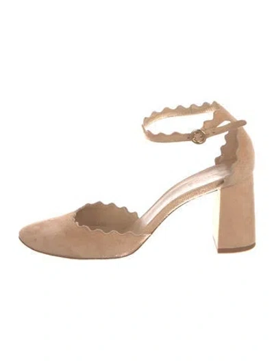 Pre-owned Chloé Suede Scalloped Accent D'orsay Pumps In Neutral