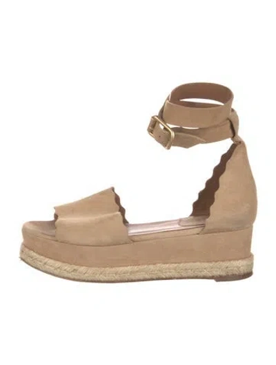 Pre-owned Chloé Suede Scalloped Accent D'orsay Pumps In Neutral