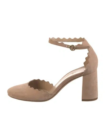 Pre-owned Chloé Suede Scalloped Accent D'orsay Pumps In Neutral