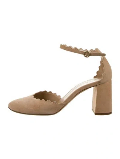 Pre-owned Chloé Suede Scalloped Accent D'orsay Pumps In Neutral