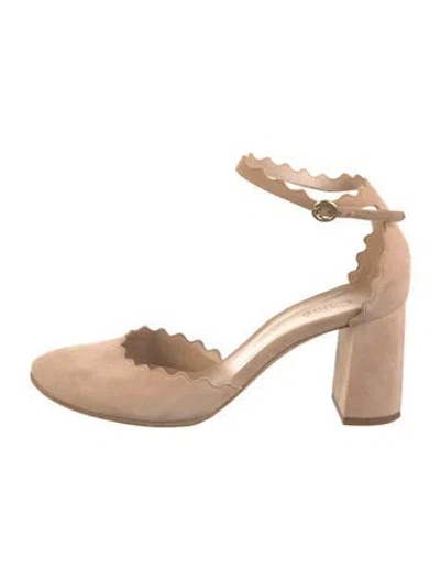 Pre-owned Chloé Suede Scalloped Accent D'orsay Pumps In Neutral