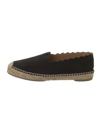 Pre-owned Chloé Suede Scalloped Accent Espadrilles In Black