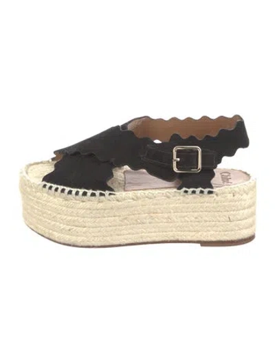 Pre-owned Chloé Suede Scalloped Accent Espadrilles In Black