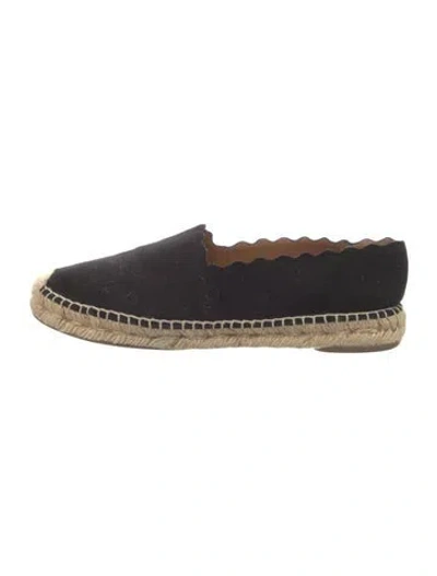 Pre-owned Chloé Suede Scalloped Accent Espadrilles In Black