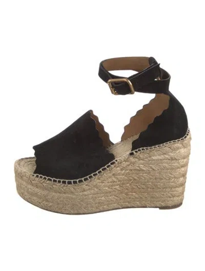 Pre-owned Chloé Suede Scalloped Accent Espadrilles In Black