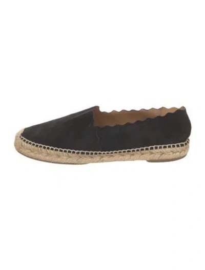 Pre-owned Chloé Suede Scalloped Accent Espadrilles In Black
