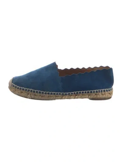 Pre-owned Chloé Suede Scalloped Accent Espadrilles In Blue