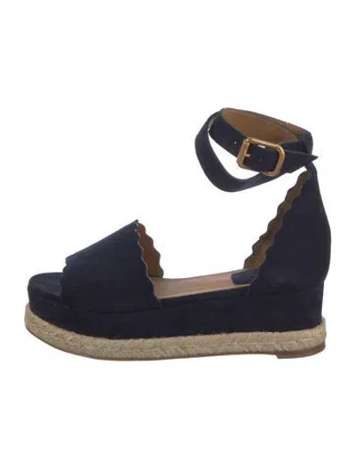 Pre-owned Chloé Suede Scalloped Accent Espadrilles In Blue