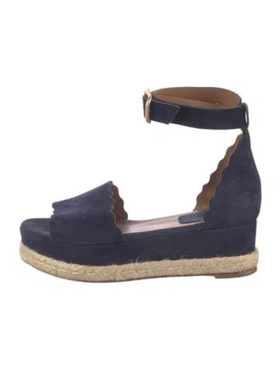 Pre-owned Chloé Suede Scalloped Accent Espadrilles In Blue