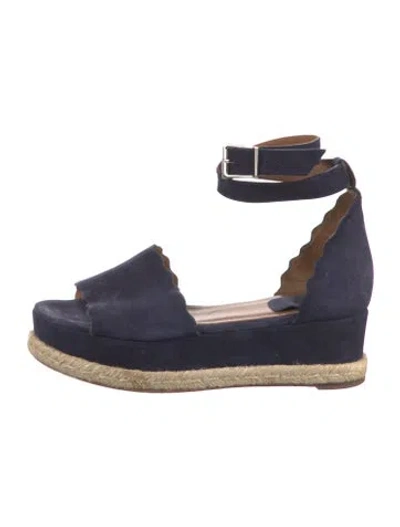 Pre-owned Chloé Suede Scalloped Accent Espadrilles In Blue